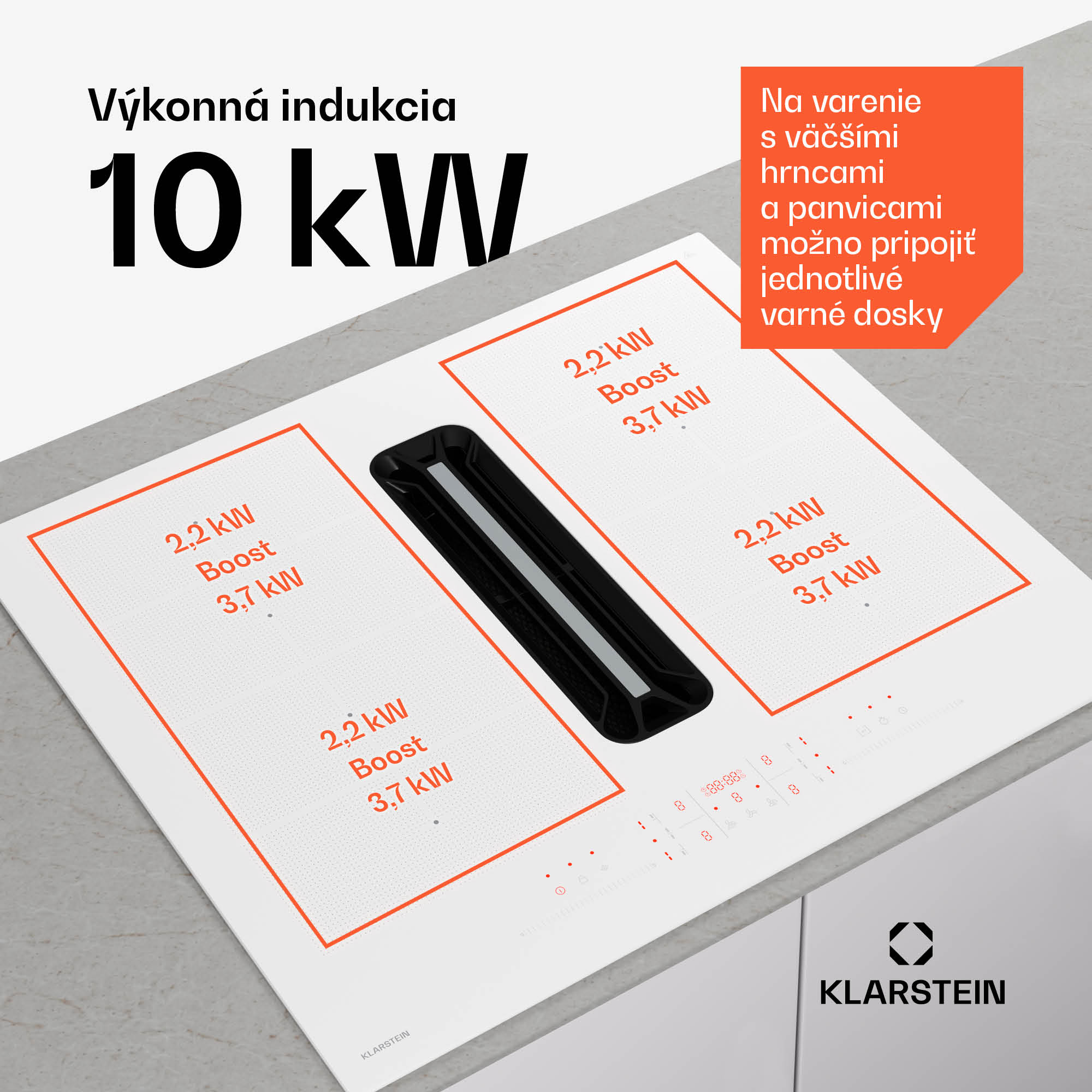 Klarstein AirJet FlexPro Down Air System, Indukčná doska + digestor, Flexi zóna, Booster – Obrázok 3