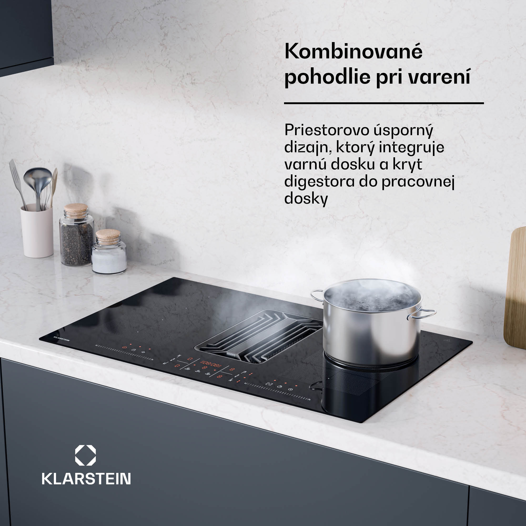 Klarstein AirJet FlexPro Down Air System, Indukčná doska + digestor, Flexi zóna, Booster