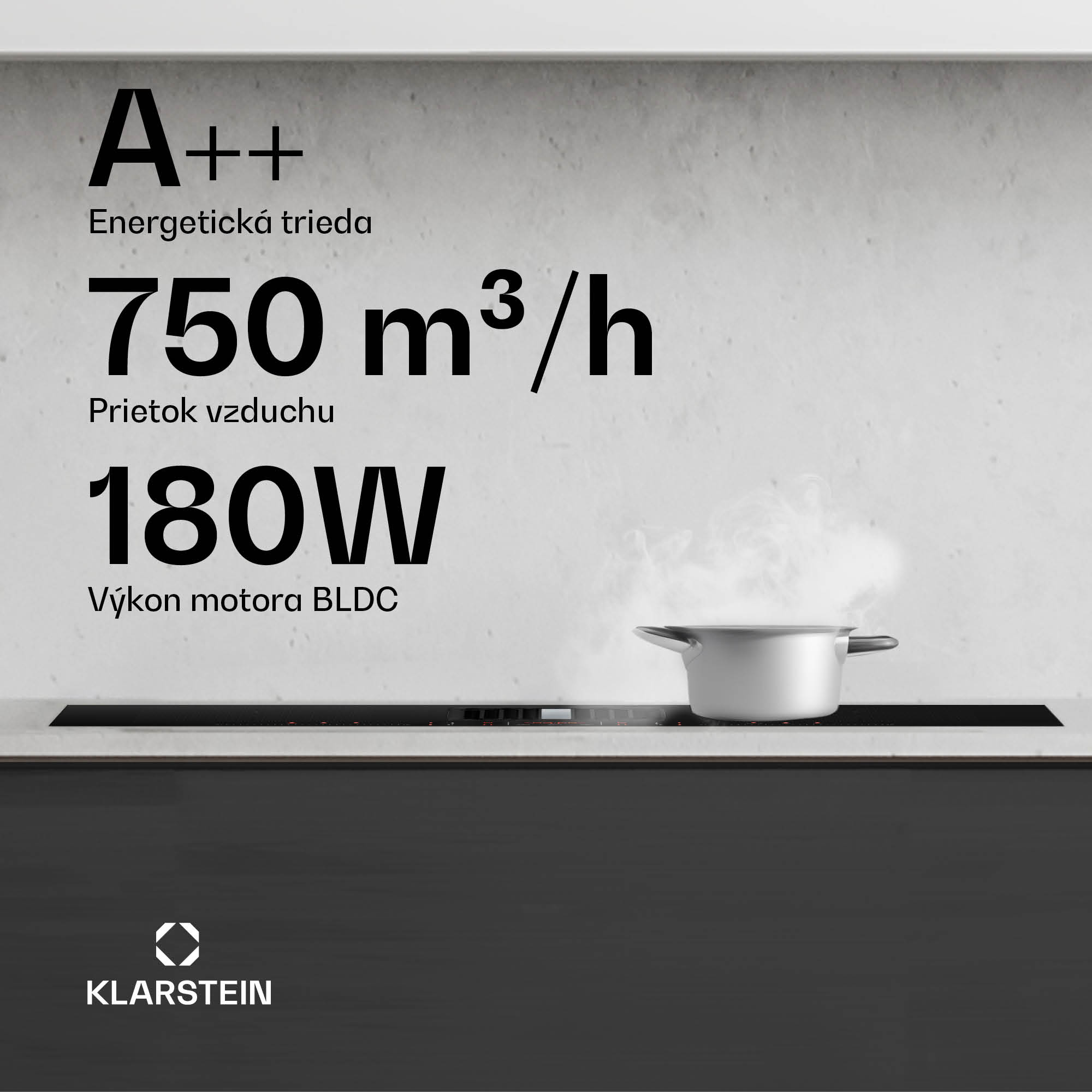 Klarstein AirJet FlexPro Down Air System, Indukčná doska + digestor, Flexi zóna, Booster – Obrázok 2