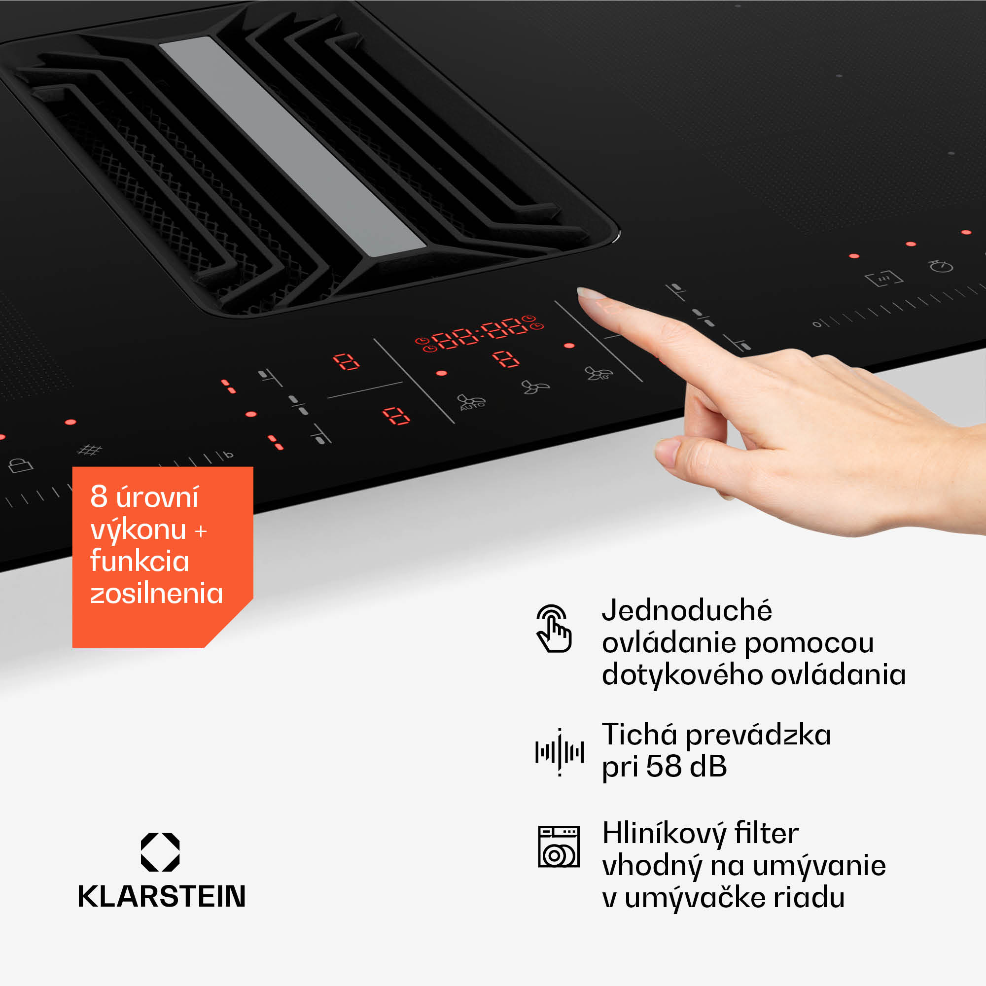 Klarstein AirJet FlexPro Down Air System, Indukčná doska + digestor, Flexi zóna, Booster – Obrázok 4