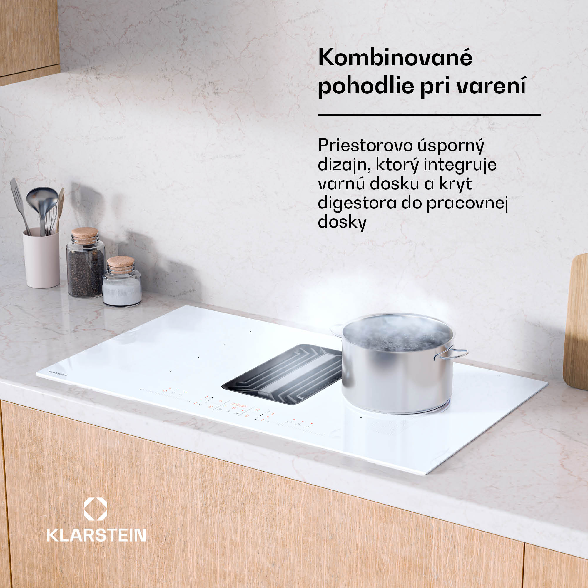 Klarstein AirJet FlexPro Down Air System, Indukčná doska + digestor, Flexi zóna, Booster