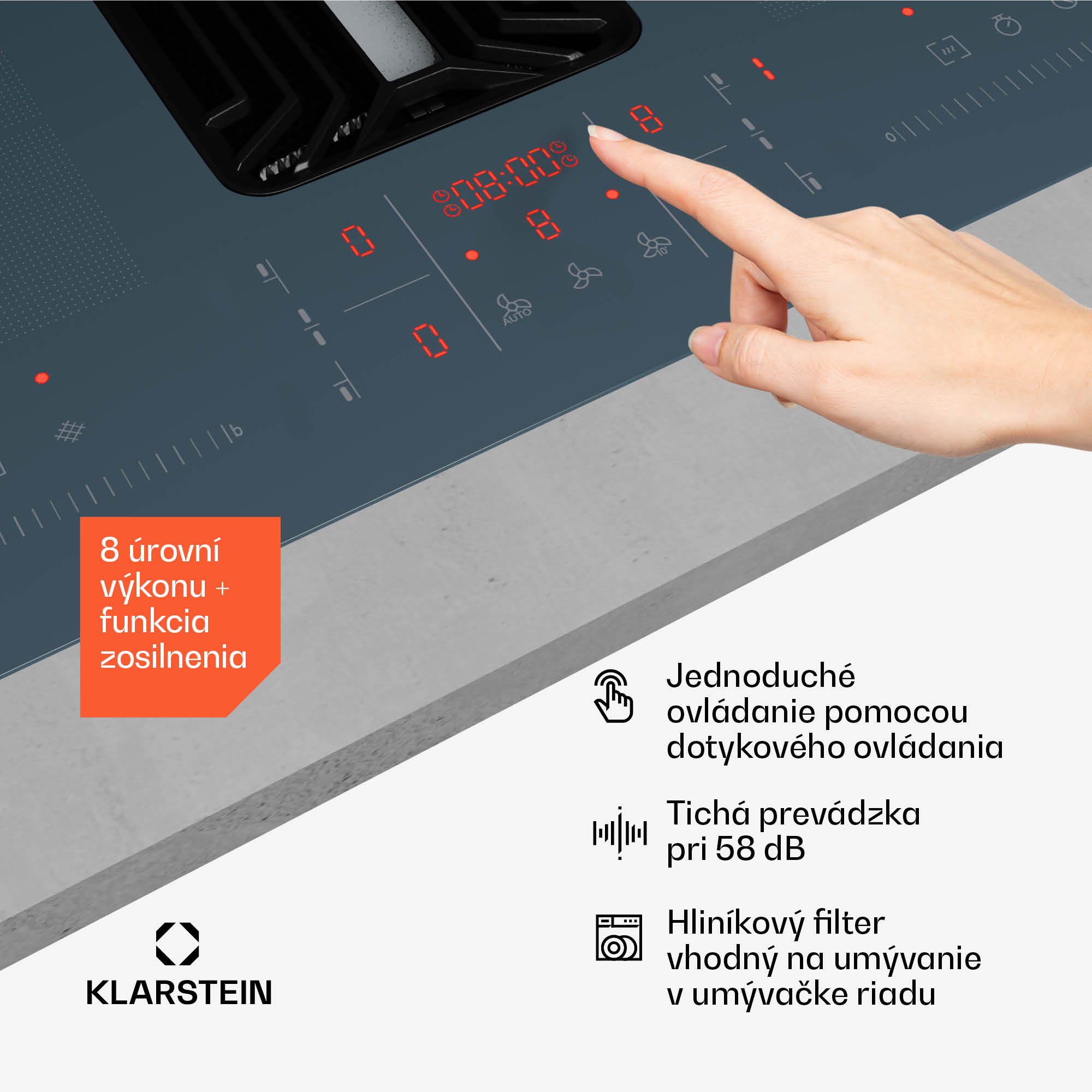 Klarstein AirJet FlexPro Down Air System, Indukčná doska + digestor, Flexi zóna, Booster – Obrázok 4