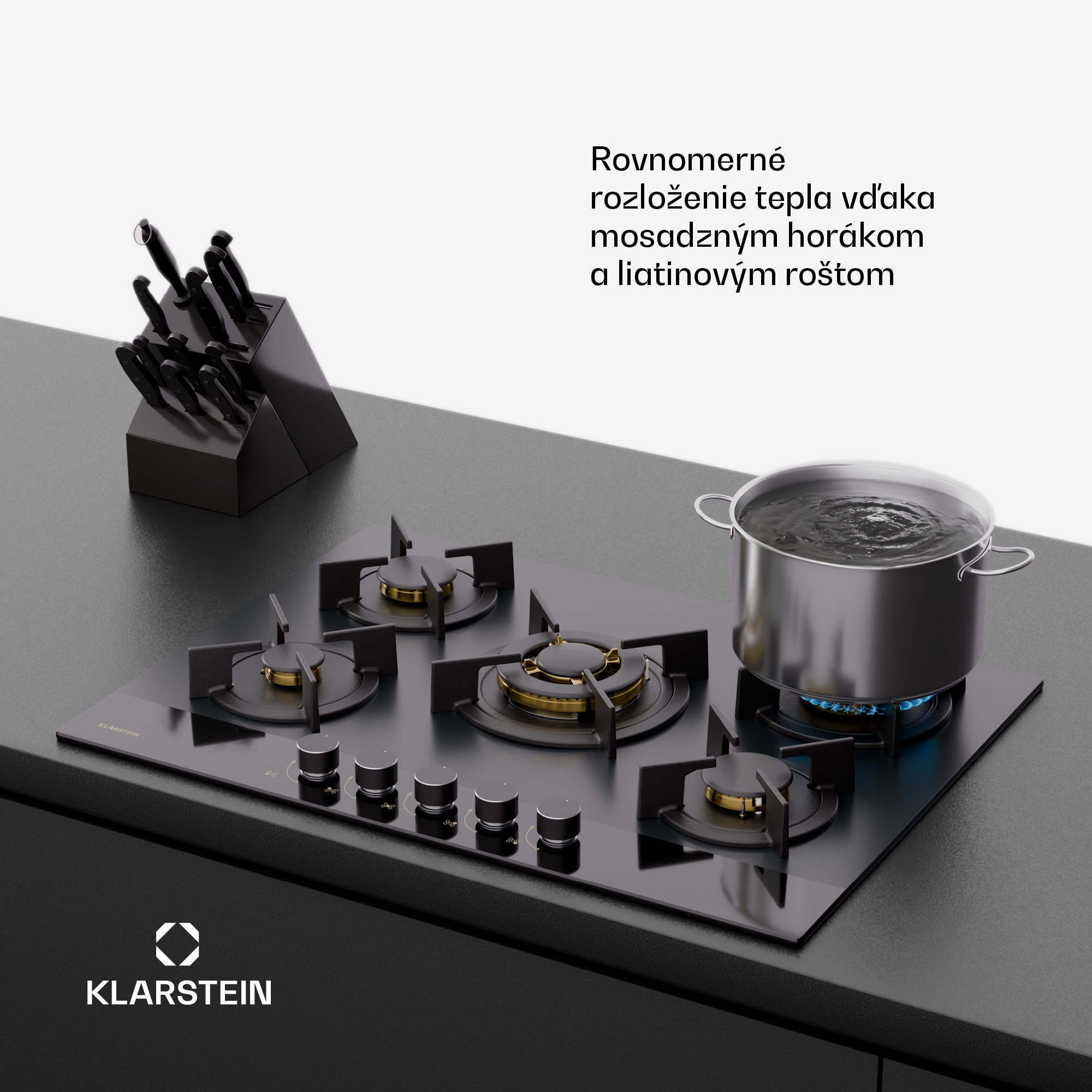 Klarstein Goldflame Nano plynová varná doska, 5 mosadzných horákov, Nano povlak, LPG/zemný plyn – Obrázok 3