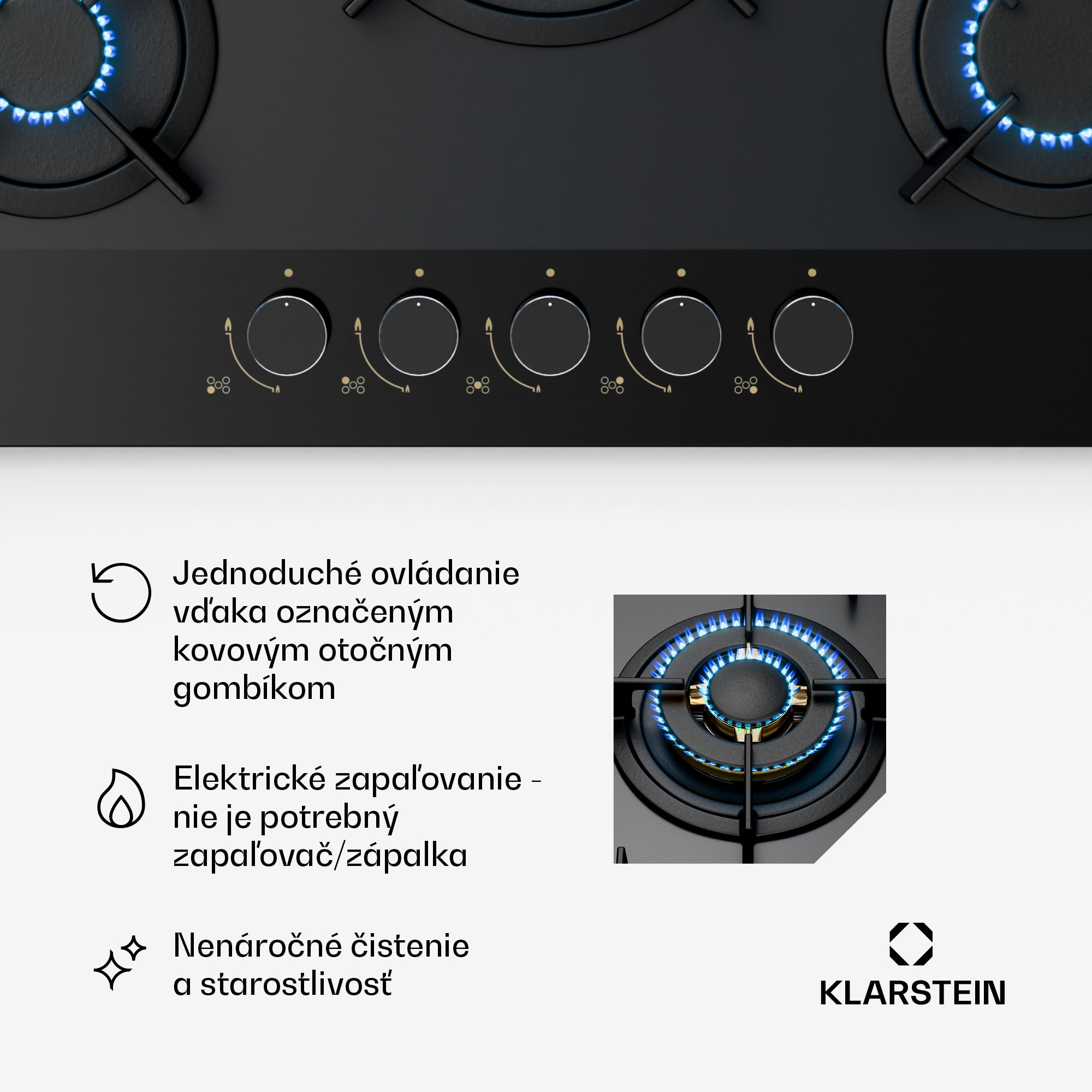 Klarstein Goldflame Nano plynová varná doska, 5 mosadzných horákov, Nano povlak, LPG/zemný plyn – Obrázok 4