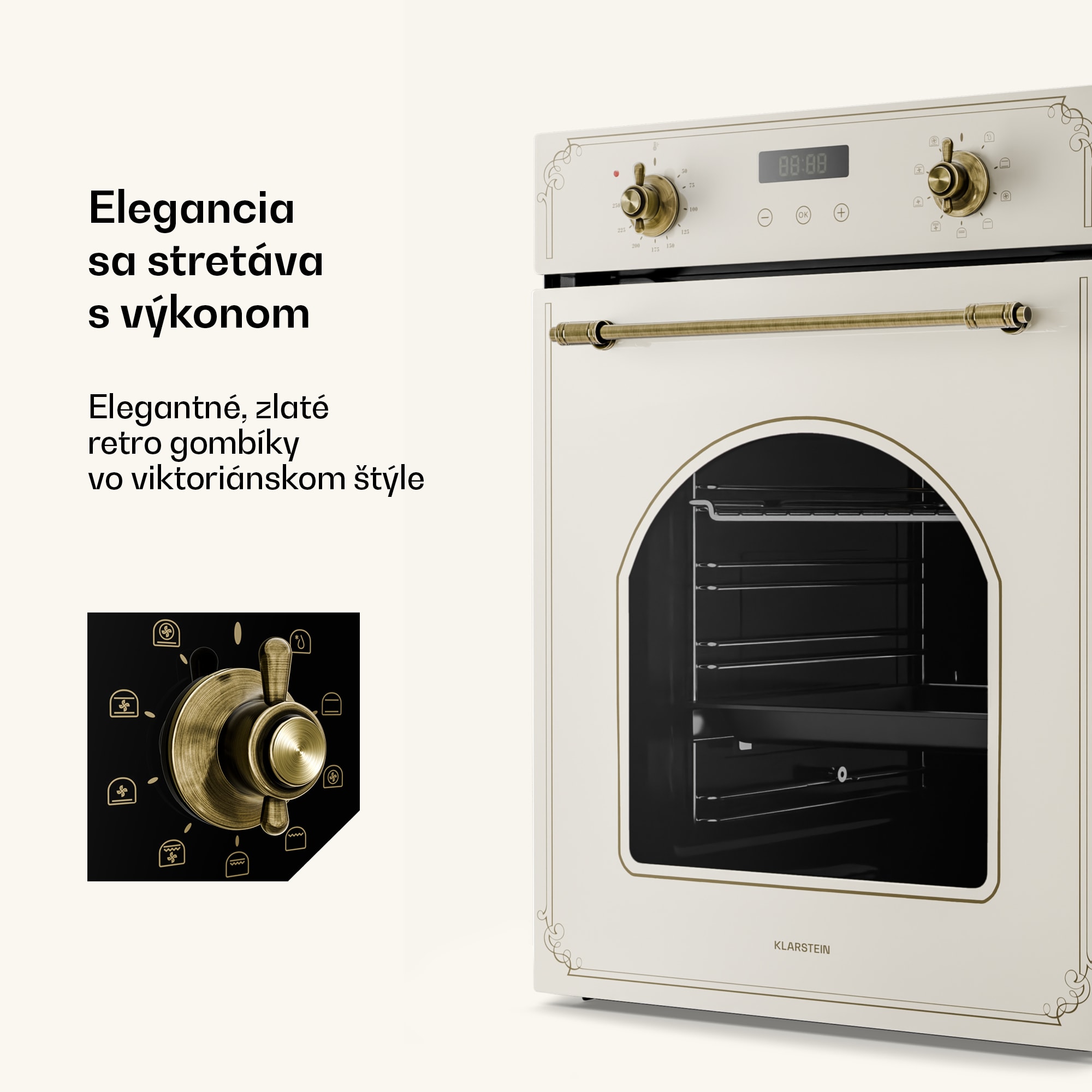 Klarstein Victoria vstavaná rúra 45 cm 49 l krémová – Obrázok 3