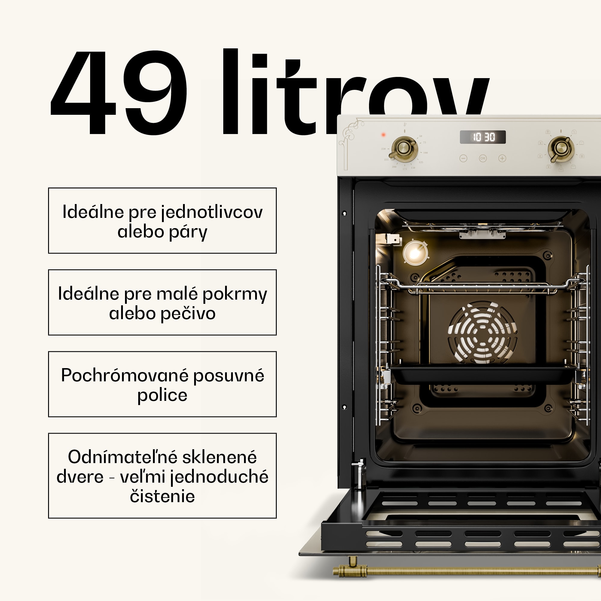 Klarstein Victoria vstavaná rúra 45 cm 49 l krémová – Obrázok 4