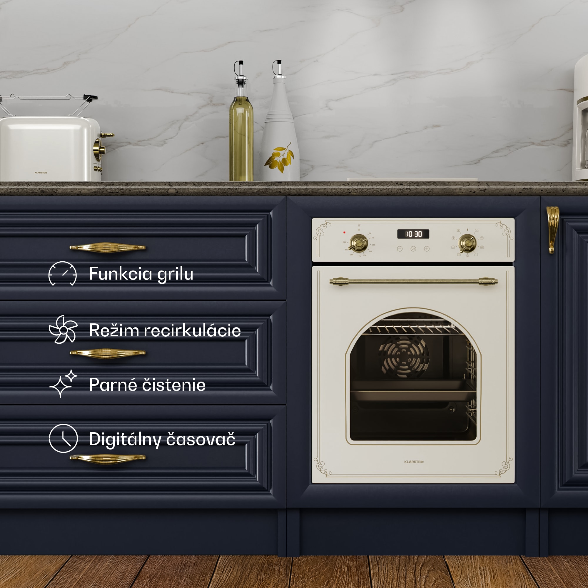 Klarstein Victoria vstavaná rúra 45 cm 49 l krémová – Obrázok 5