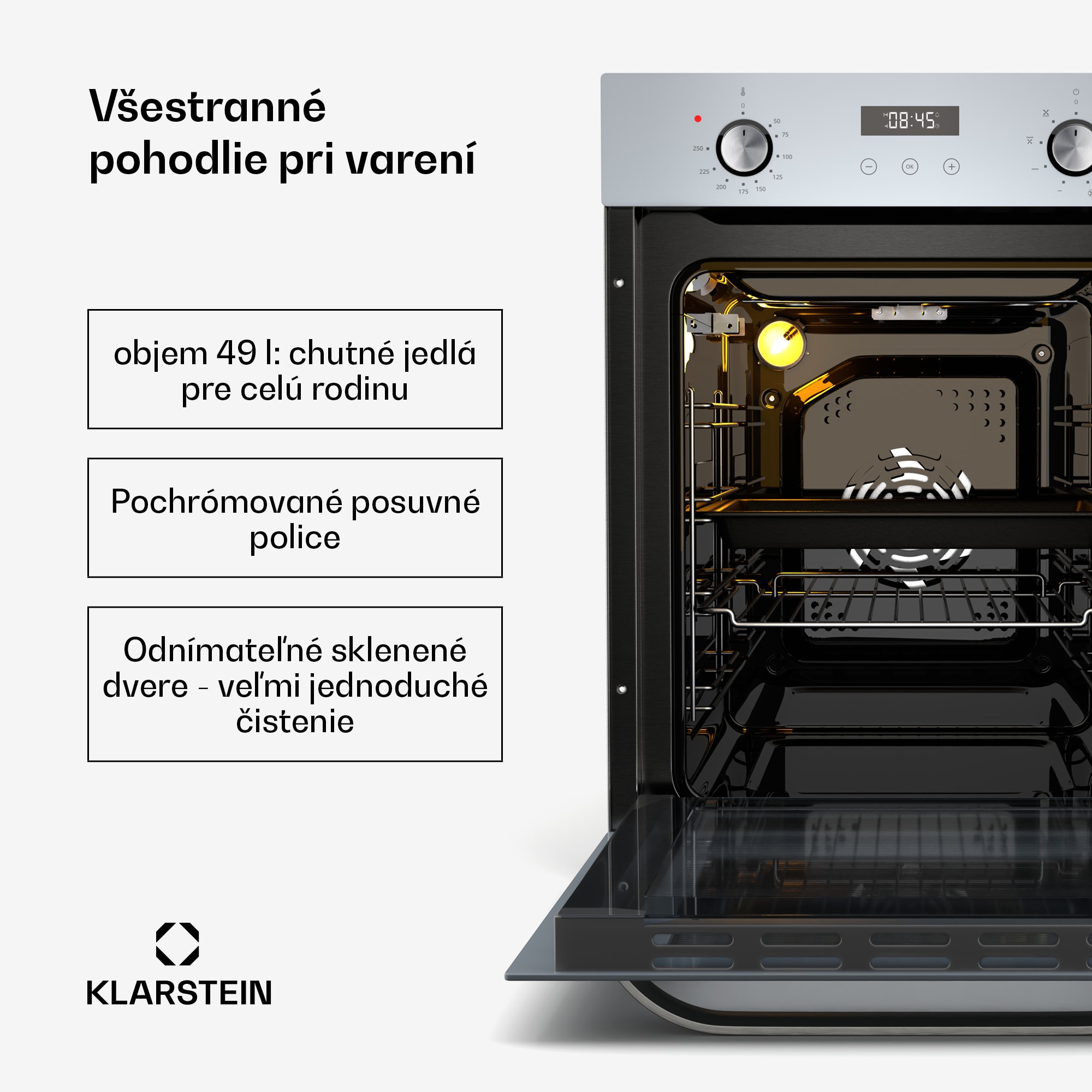 Klarstein SmartSlim rúra, Slim dizajn, 9 funkcií, objem 49 l, jednoduché čistenie, EEK A – Obrázok 2