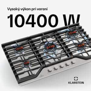 Klarstein Turbocast plynová varná doska, 304 nehrdzavejúca oceľ, 5 horákov, profesionálny liatinový držiak, horák wok