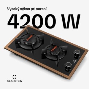 Klarstein Lumiflame plynová varná doska, 2 horáky, medený rám, elektrické zapaľovanie, výkon 4,2 kW