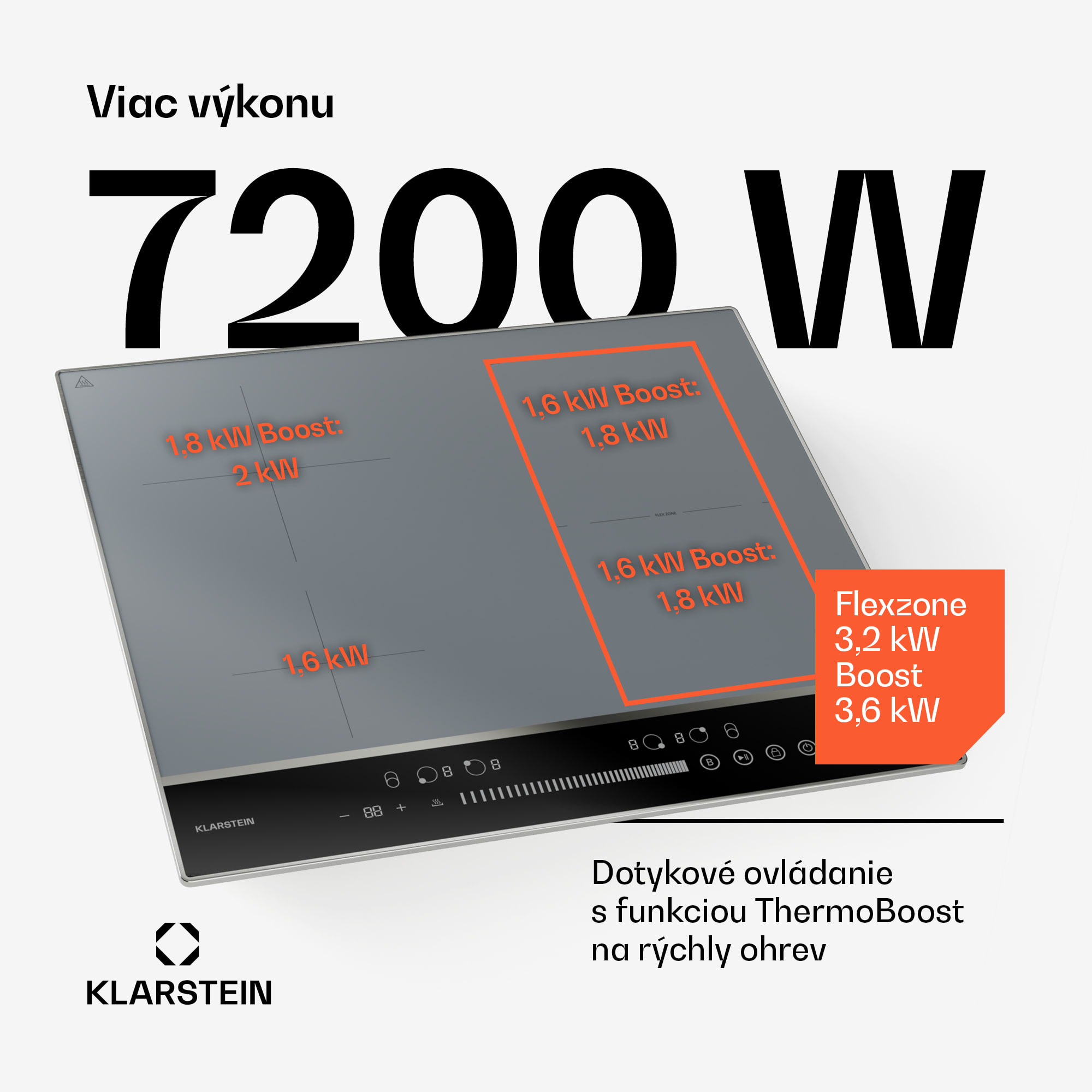 Klarstein DualTone Hybrid indukčná varná doska, Flex Zone, LED displej, Ovládanie posuvníkmi, 7200 W – Obrázok 2