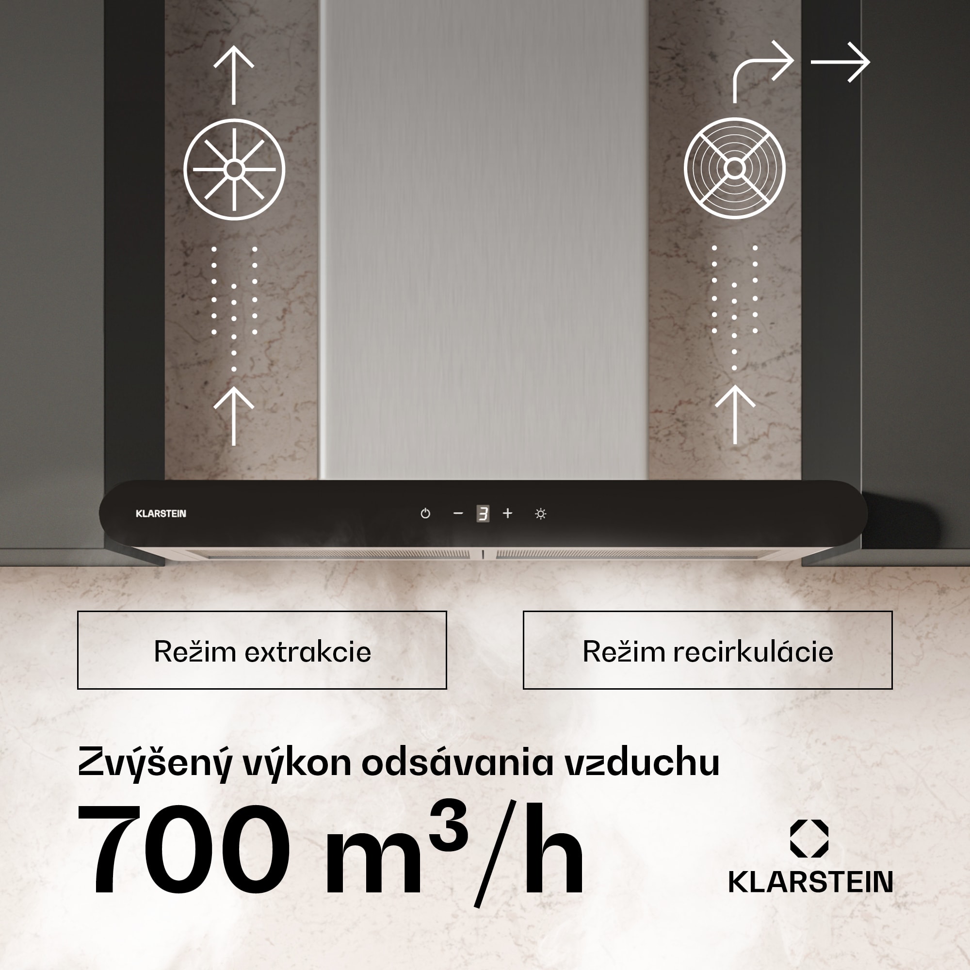 Klarstein CurveVent digestor, 700 m³/h, Dotykový, LED, 110 W, EEK A+ – Obrázok 2