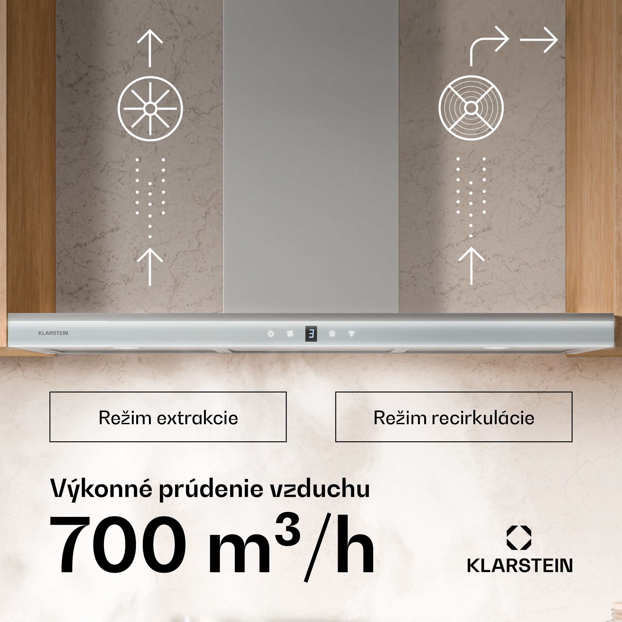 Klarstein Auriana digestor, Ambient Light, 700 m³/h, WiFi, Touch, LED – Obrázok 2