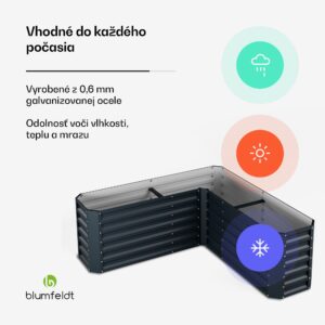 Blumfeldt High Grow vyvýšený záhon, tvar L, odolný voči poveternostným vplyvom, odolný voči korózii, robustný, 742 L