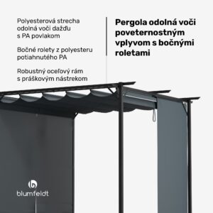 Blumfeldt Pantheon Robust Pergola 3x3 m, práškovo lakovaná oceľ, odolná voči poveternostným vplyvom, s bočnými roletami