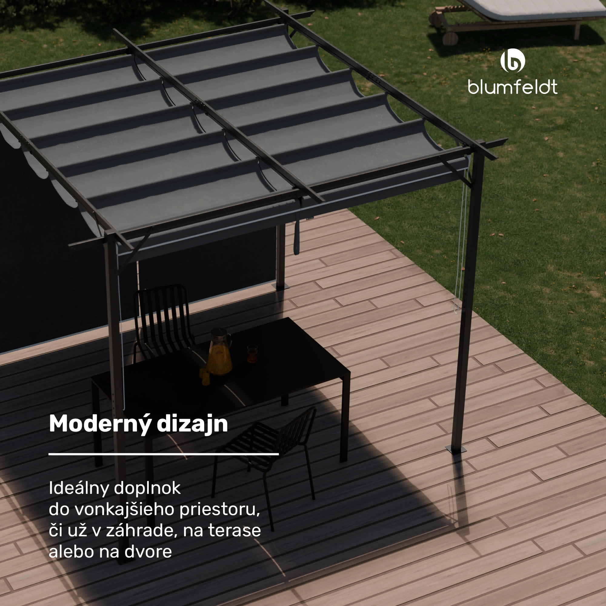 Blumfeldt Pantheon Robust Pergola 3x3 m, práškovo lakovaná oceľ, odolná voči poveternostným vplyvom, s bočnými roletami – Obrázok 2