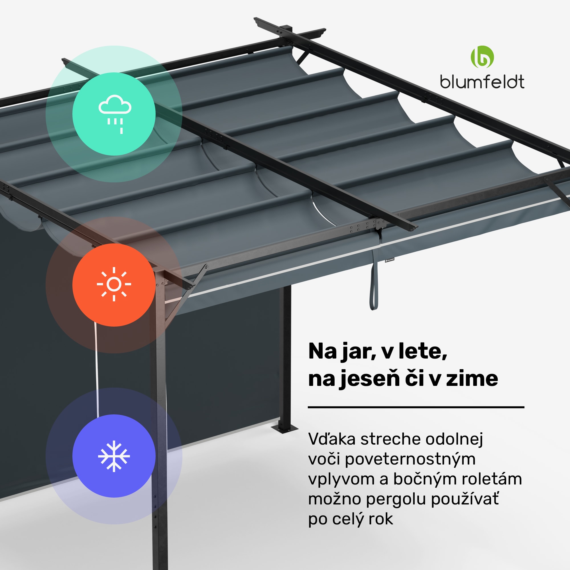 Blumfeldt Pantheon Robust Pergola 3x3 m, práškovo lakovaná oceľ, odolná voči poveternostným vplyvom, s bočnými roletami – Obrázok 4