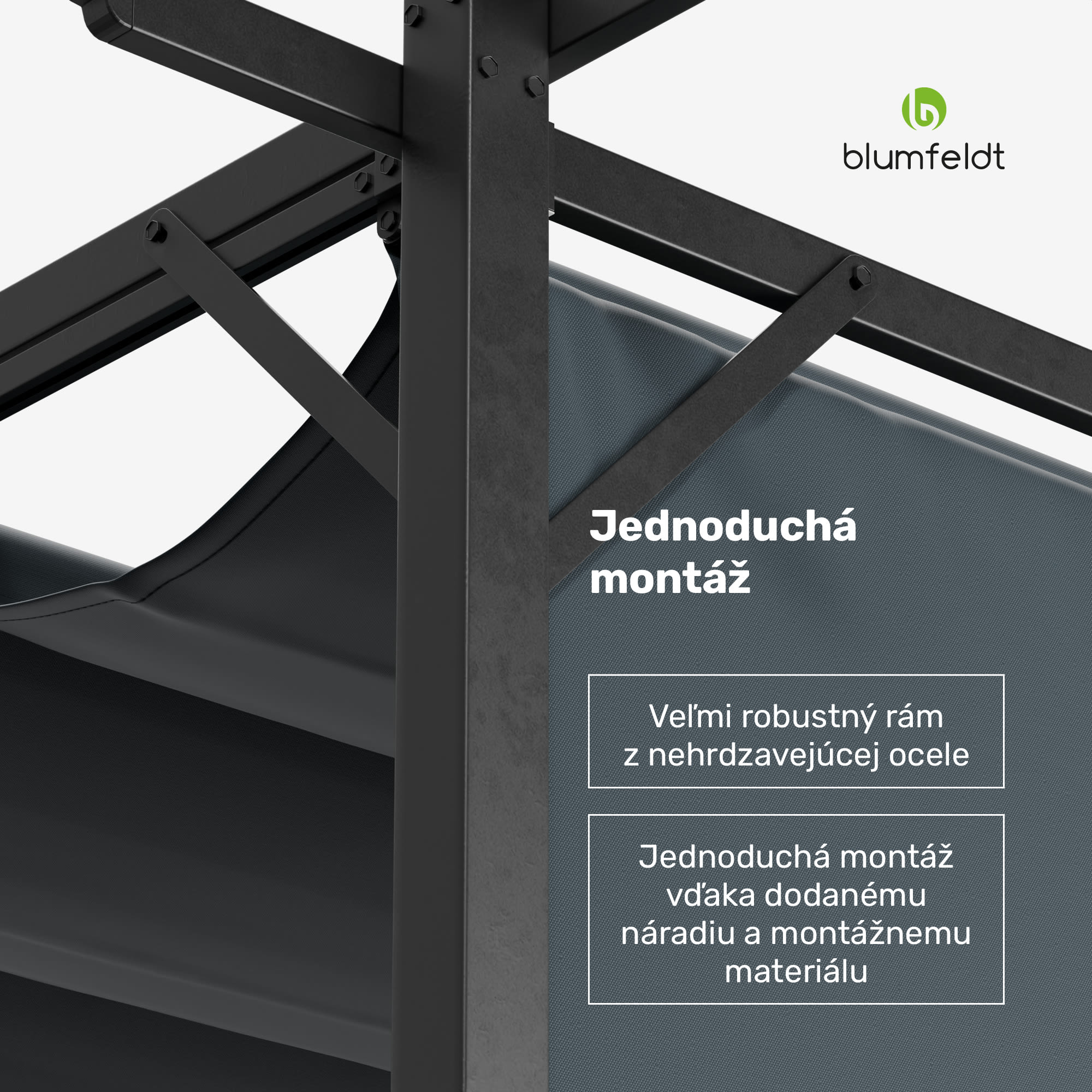 Blumfeldt Pantheon Robust Pergola 3x3 m, práškovo lakovaná oceľ, odolná voči poveternostným vplyvom, s bočnými roletami – Obrázok 5