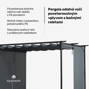 Blumfeldt Pantheon Robust Pergola 3x4 m, práškovo lakovaná oceľ, odolná voči poveternostným vplyvom, s bočnými roletami