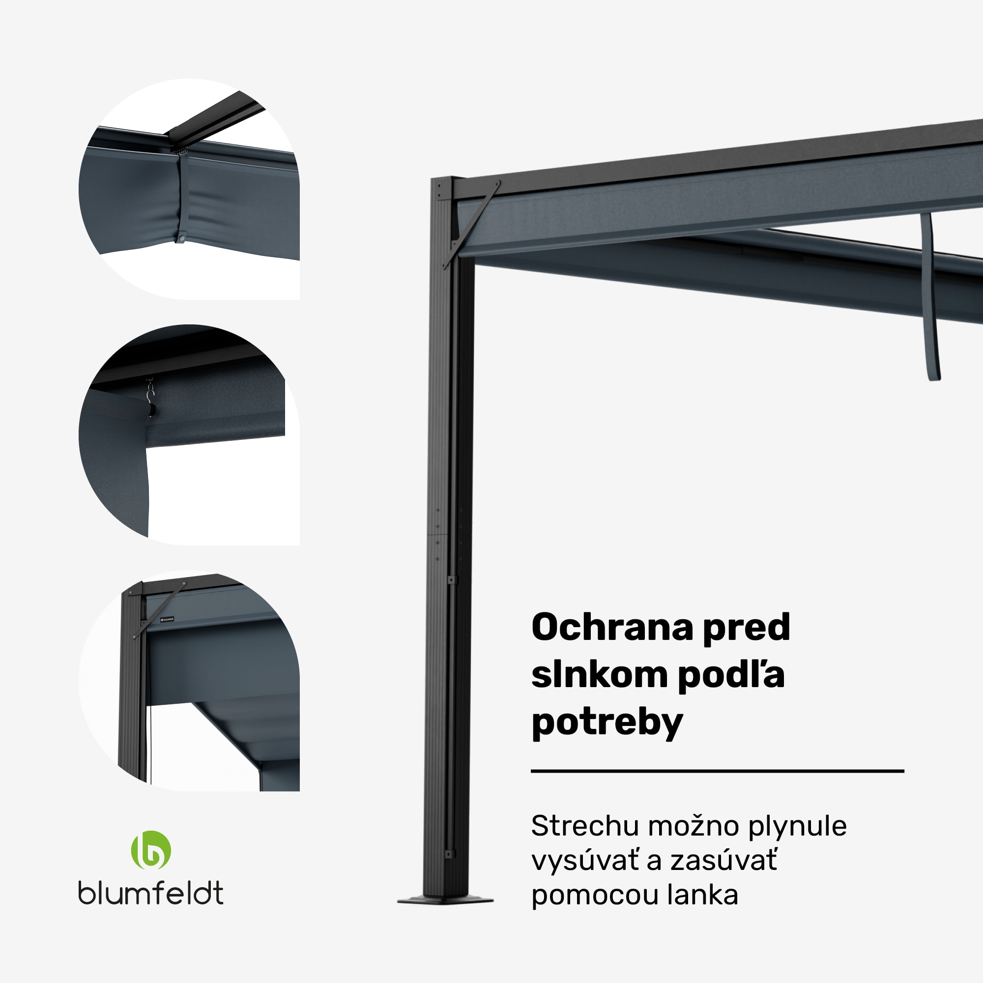 Blumfeldt Pantheon Cortina pergola 3x4 m, odolná voči poveternostným vplyvom, hliník, prášková farba, rolety – Obrázok 2