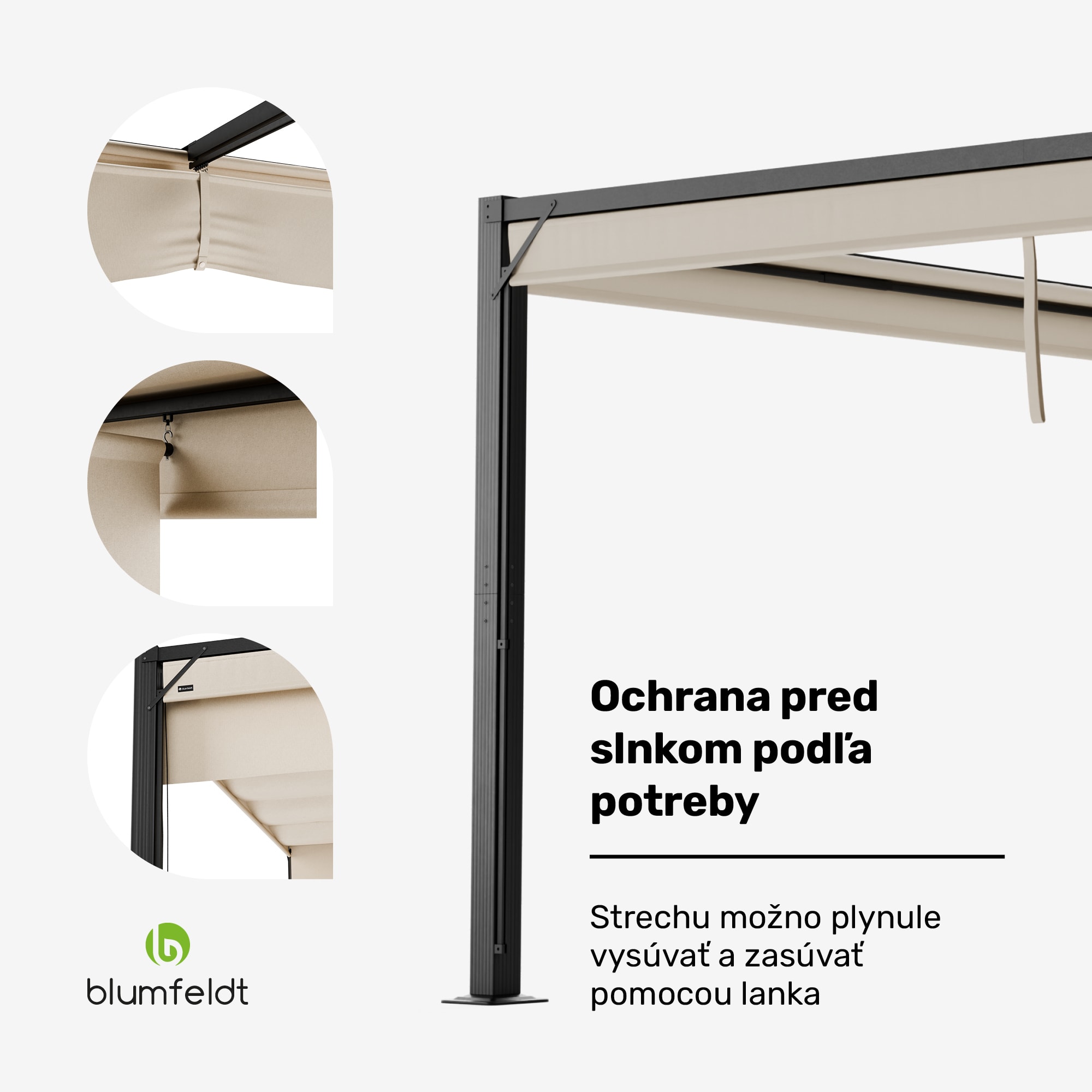 Blumfeldt Pantheon Cortina pergola 3x4 m, odolná voči poveternostným vplyvom, hliník, prášková farba, rolety – Obrázok 2