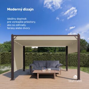 Blumfeldt Pantheon Cortina pergola 3x4 m, odolná voči poveternostným vplyvom, hliník, prášková farba, rolety