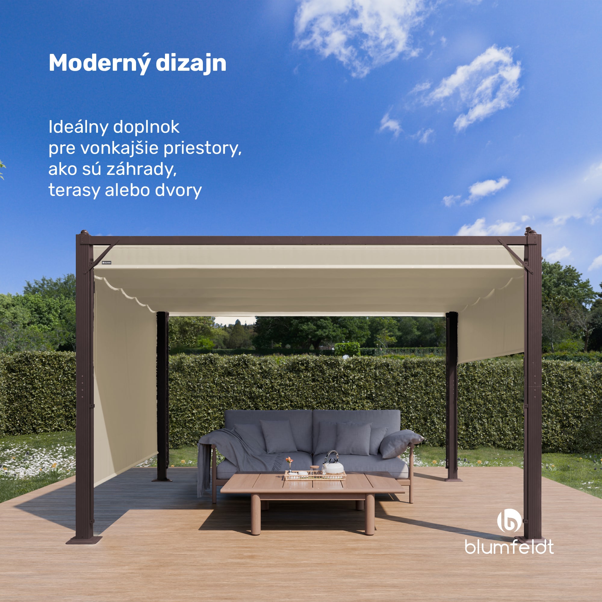 Blumfeldt Pantheon Cortina pergola 3x4 m, odolná voči poveternostným vplyvom, hliník, prášková farba, rolety