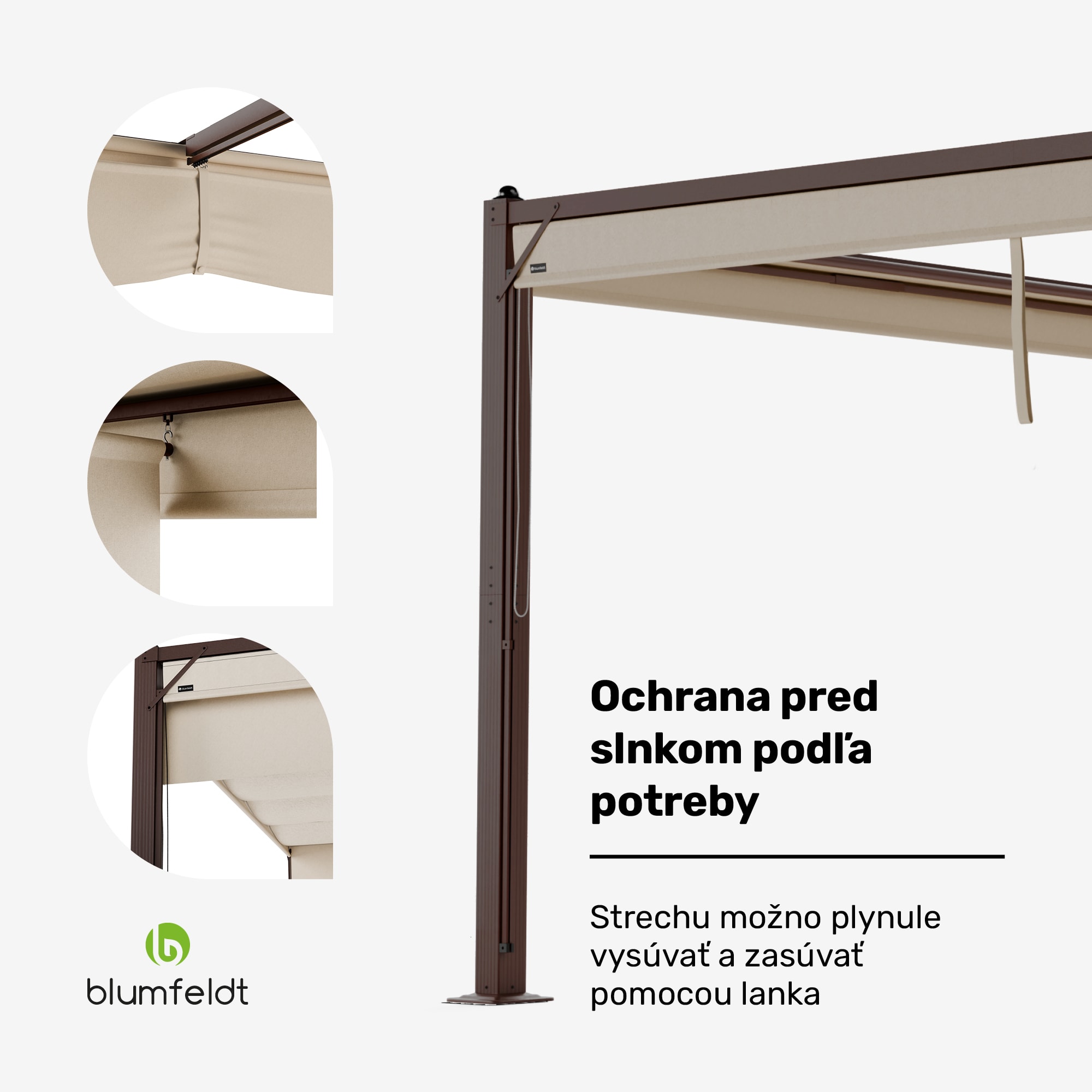 Blumfeldt Pantheon Cortina pergola 3x4 m, odolná voči poveternostným vplyvom, hliník, prášková farba, rolety – Obrázok 2