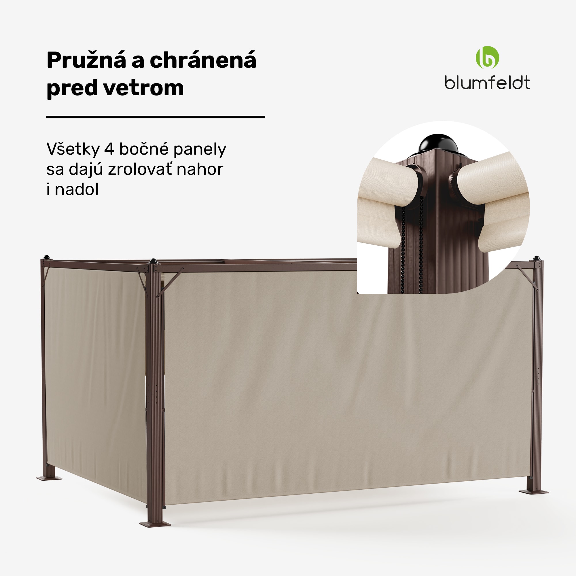 Blumfeldt Pantheon Cortina pergola 3x4 m, odolná voči poveternostným vplyvom, hliník, prášková farba, rolety – Obrázok 3