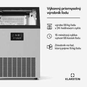 Klarstein Glacial priemyselný výrobník kociek ľadu 55 kg s LED displejom a okienkom