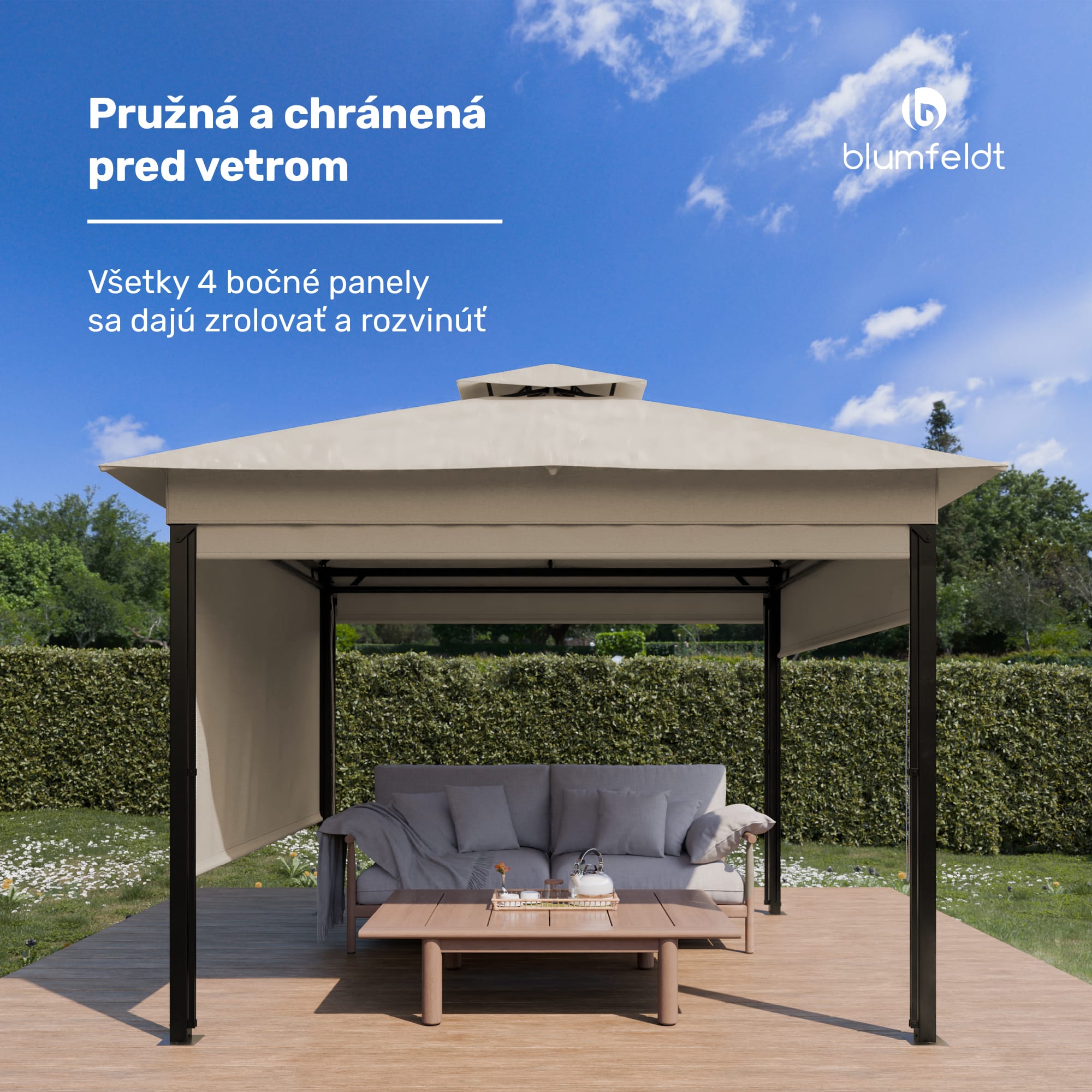 Blumfeldt Grandezza Cortina záhradný altánok 3x3 m, odolný voči poveternostným vplyvom, prášková farba, bočné rolety – Obrázok 2