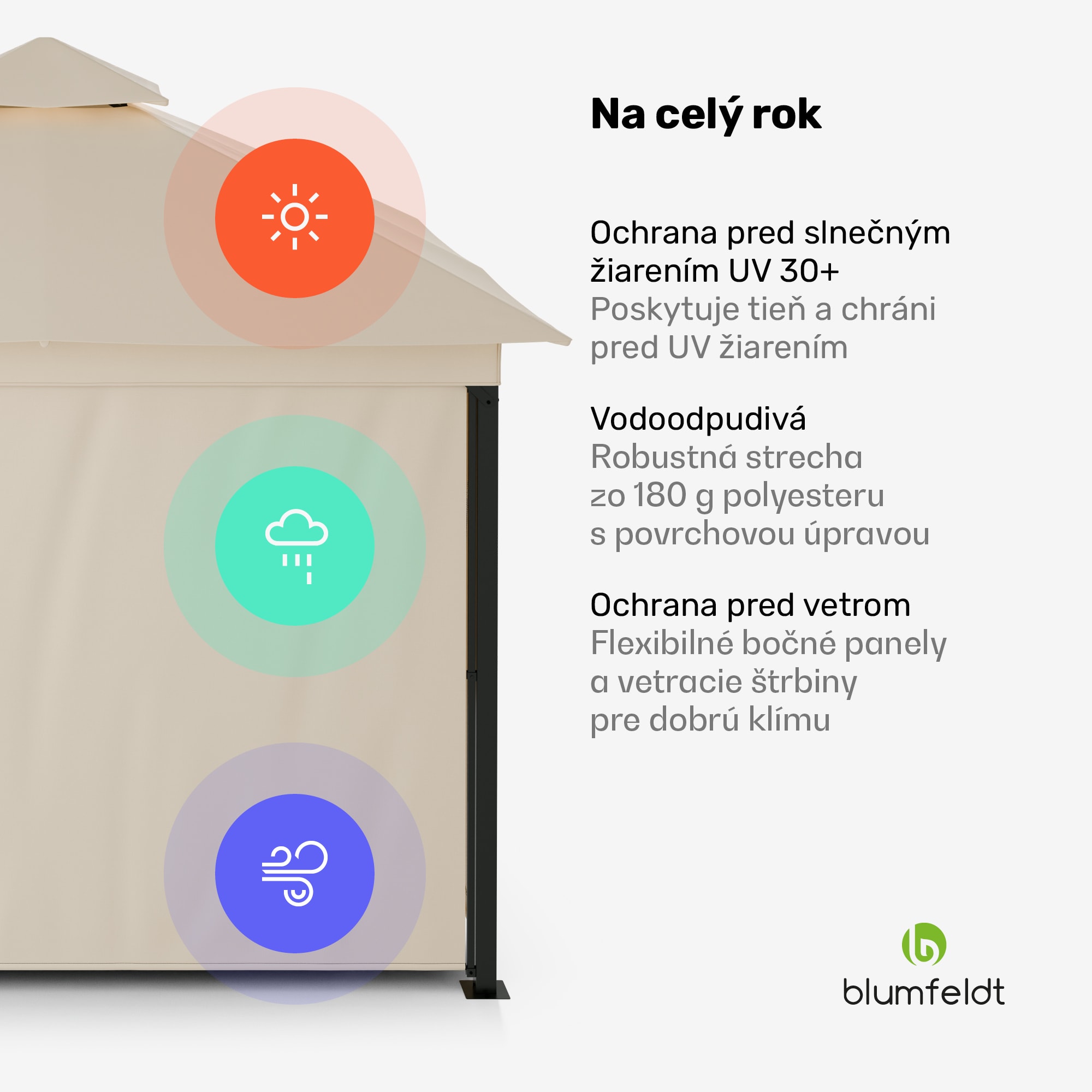 Blumfeldt Grandezza Cortina záhradný altánok 3x3 m, odolný voči poveternostným vplyvom, prášková farba, bočné rolety – Obrázok 5