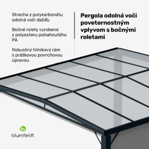 Blumfeldt Pantheon Cortina Solid Sky Pergola 3x3, odolná voči poveternostným vplyvom, s práškovým nástrekom, bočné panely