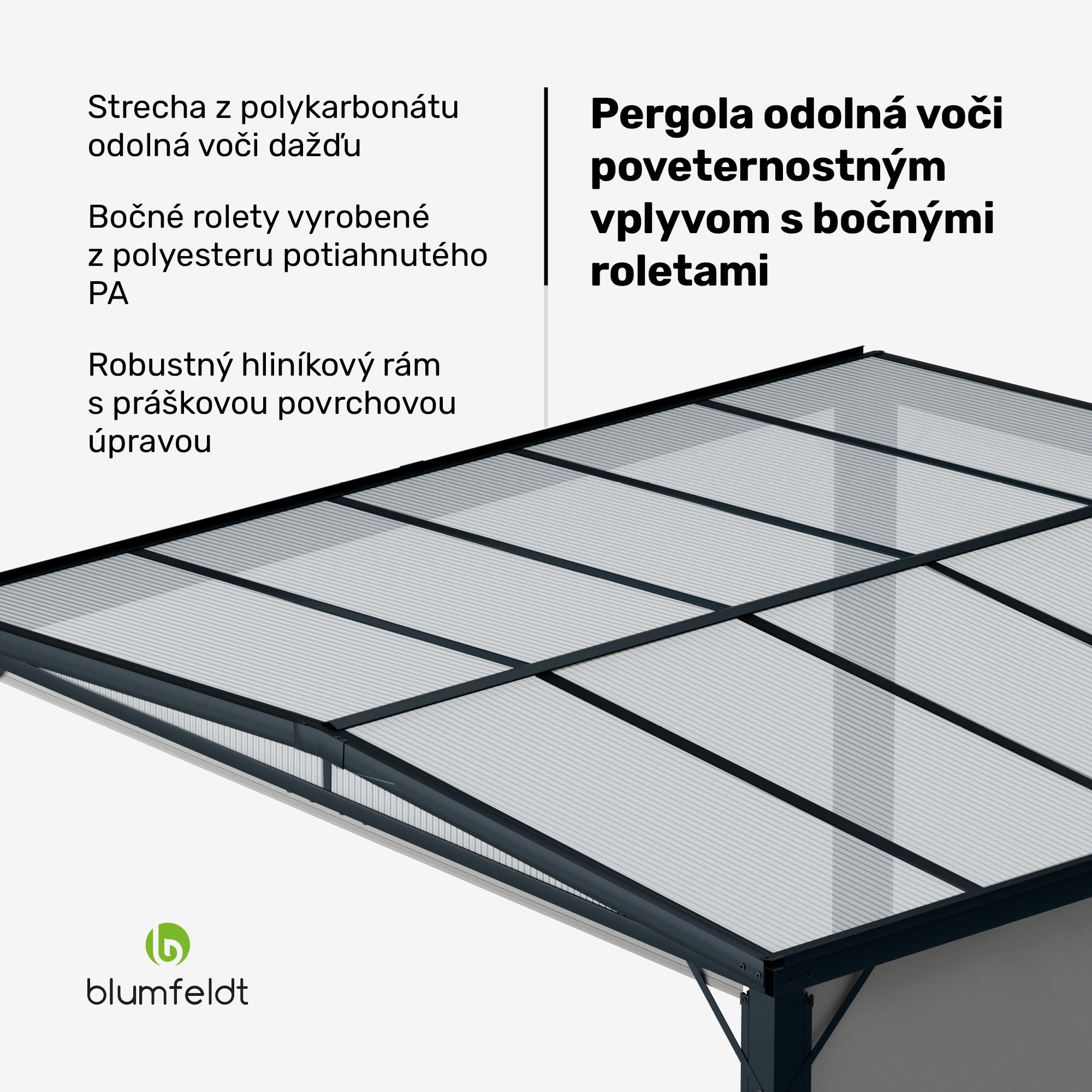 Blumfeldt Pantheon Cortina Solid Sky Pergola 3x3, odolná voči poveternostným vplyvom, s práškovým nástrekom, bočné panely