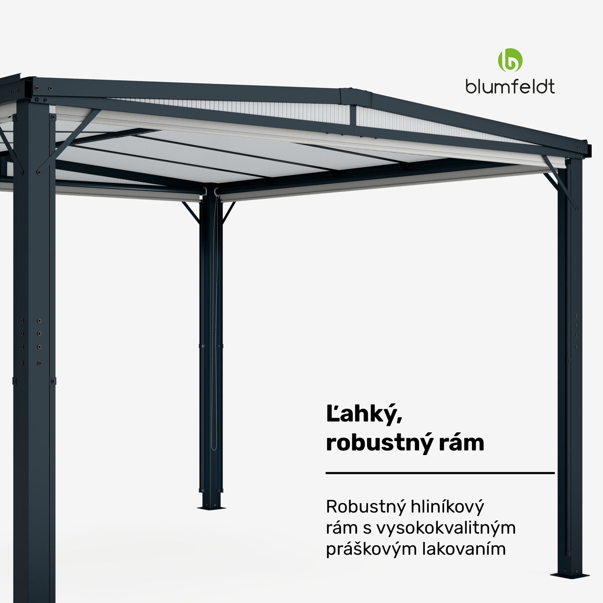 Blumfeldt Pantheon Cortina Solid Sky Pergola 3x3, odolná voči poveternostným vplyvom, s práškovým nástrekom, bočné panely – Obrázok 3