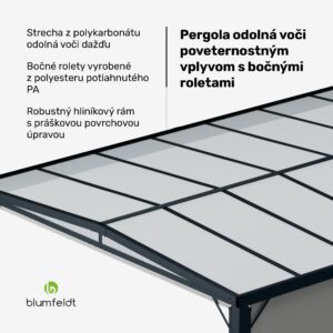Blumfeldt Pantheon Cortina Solid Sky Pergola 3x4, odolná voči poveternostným vplyvom, s práškovým nástrekom, bočné panely