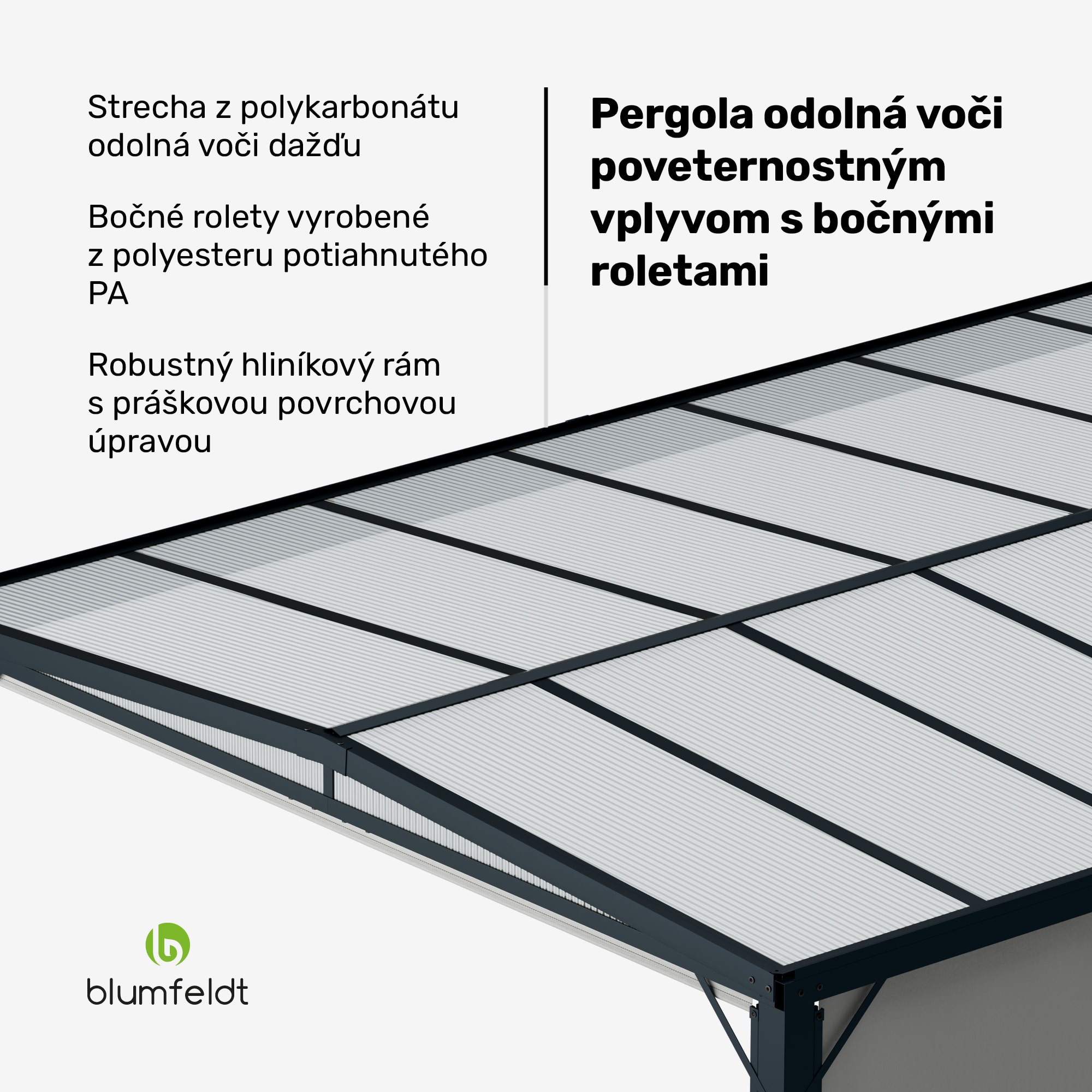 Blumfeldt Pantheon Cortina Solid Sky Pergola 3x4, odolná voči poveternostným vplyvom, s práškovým nástrekom, bočné panely