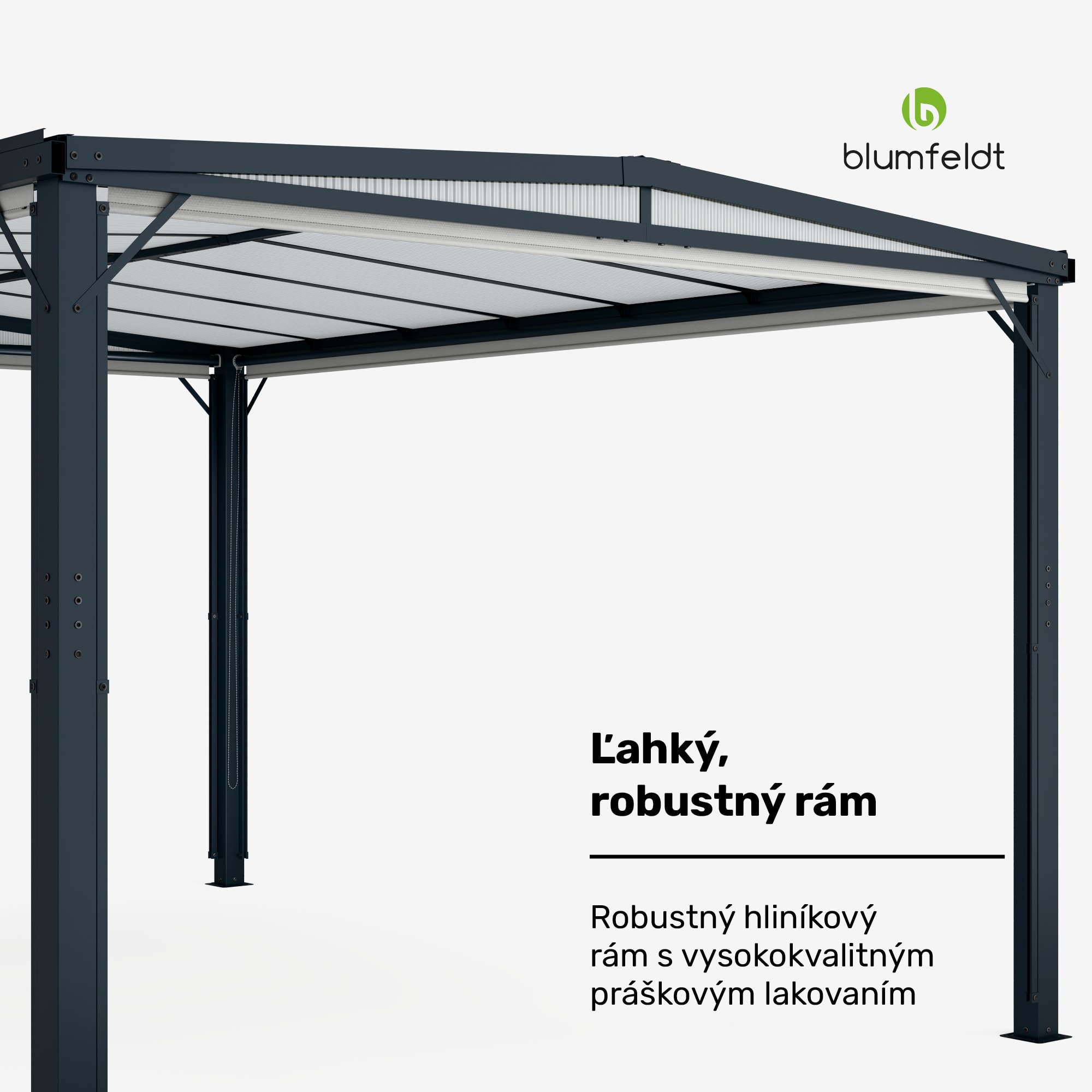Blumfeldt Pantheon Cortina Solid Sky Pergola 3x4, odolná voči poveternostným vplyvom, s práškovým nástrekom, bočné panely – Obrázok 3