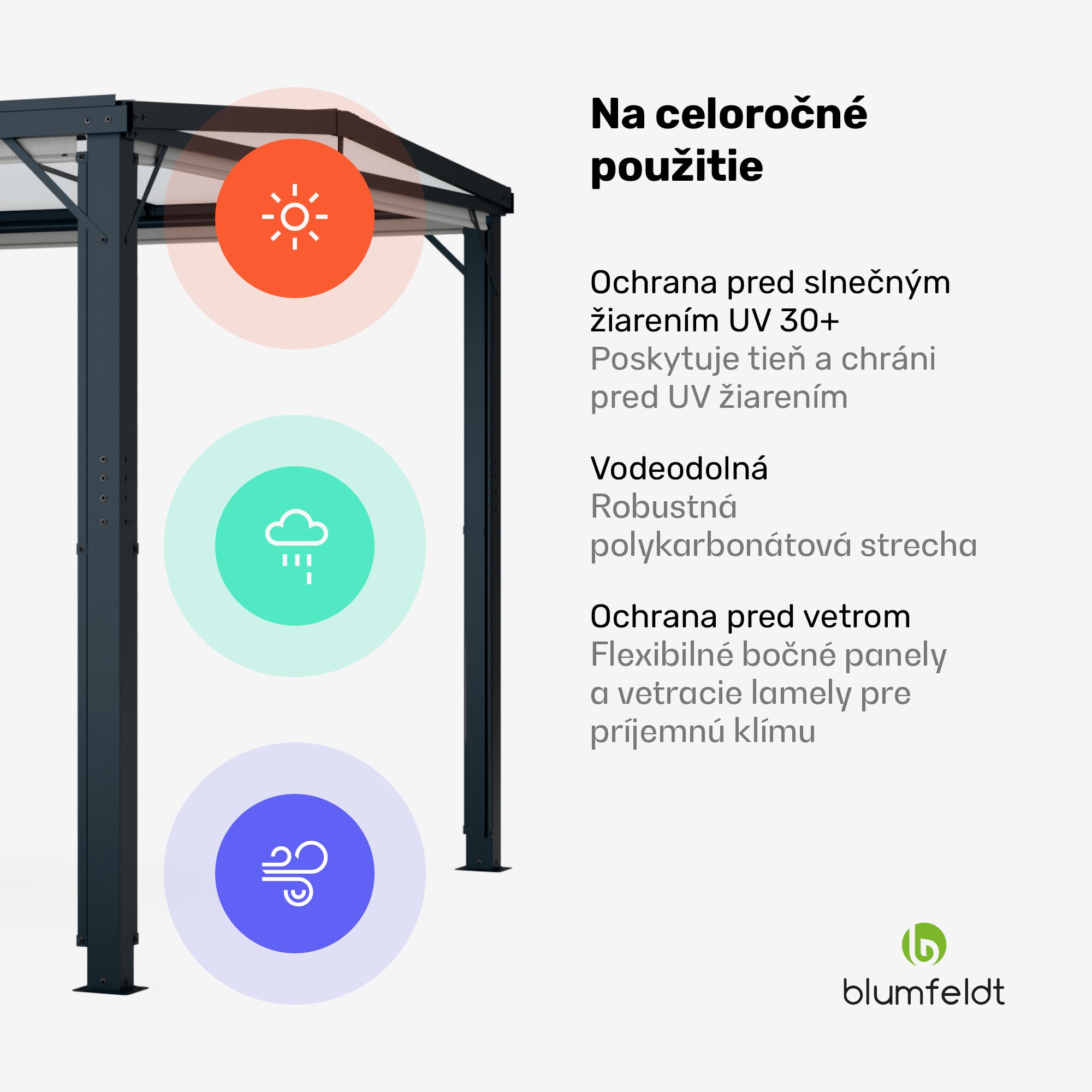 Blumfeldt Pantheon Cortina Solid Sky Pergola 3x4, odolná voči poveternostným vplyvom, s práškovým nástrekom, bočné panely – Obrázok 5