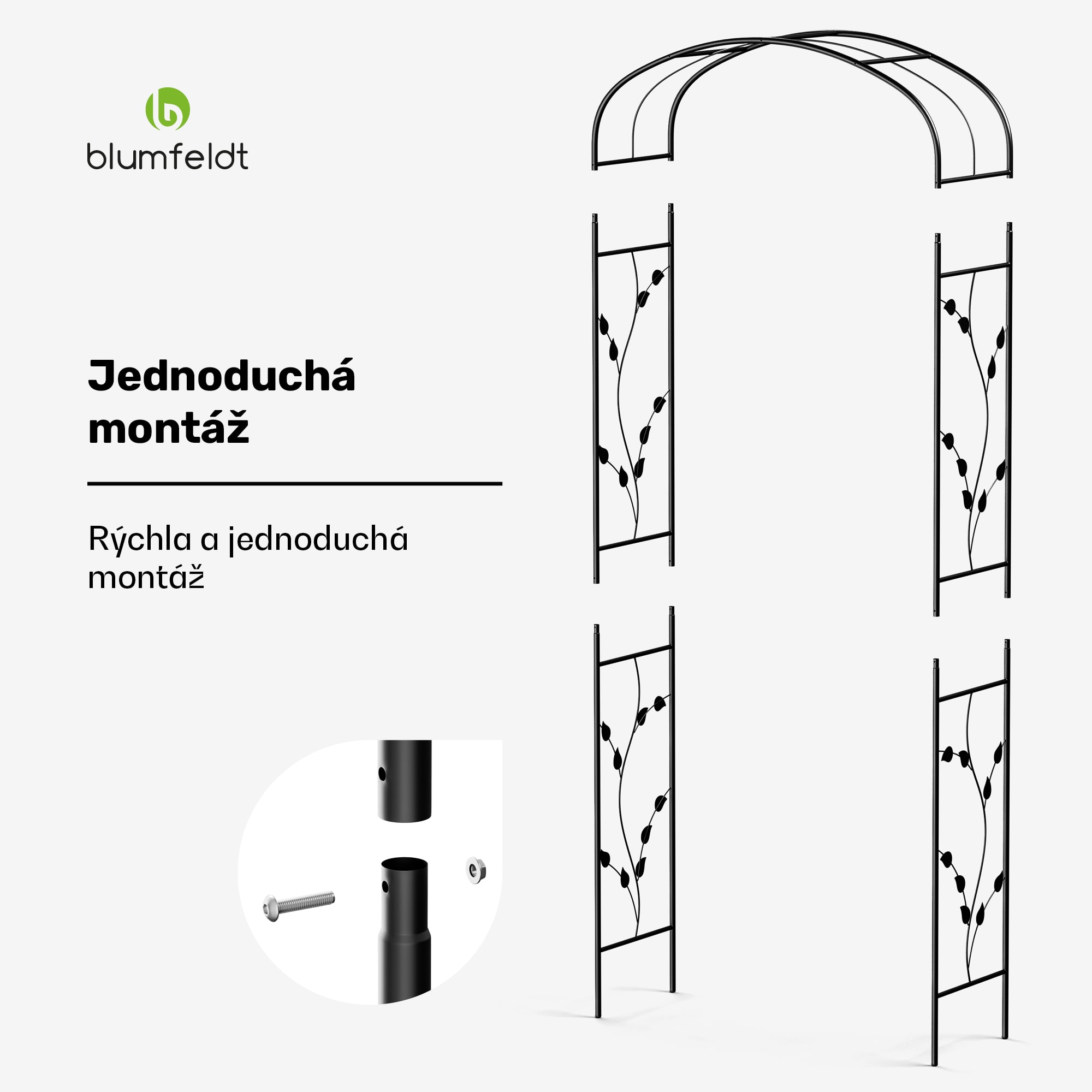 Blumfeldt FloraBelle Curve oblúk, ozdobné vzory listov, odolný voči poveternostným vplyvom, pomôcka na popínanie – Obrázok 5