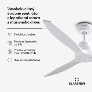 Klarstein Santa Elena 52" stropný ventilátor, 9 060 m³/h, 6 stupňov rýchlosti, diaľkové ovládanie