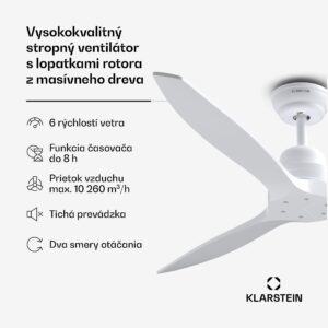 Klarstein Santa Elena Smart 52" stropný ventilátor, 10260 m³/h, 6 stupňov rýchlosti, diaľkové ovládanie, Smart