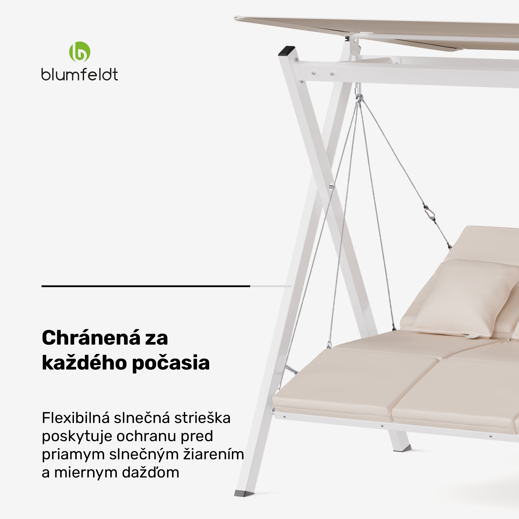 Blumfeldt FlexiSwing hollywoodska hojdačka 4-miestna Nastaviteľné operadlo + slnečná strieška, odolná voči poveternostným vplyvom – Obrázok 3