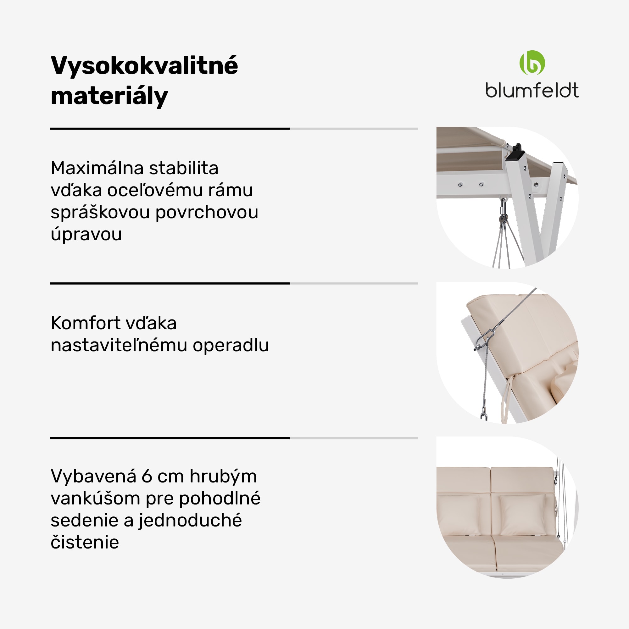 Blumfeldt FlexiSwing hollywoodska hojdačka 4-miestna Nastaviteľné operadlo + slnečná strieška, odolná voči poveternostným vplyvom – Obrázok 4