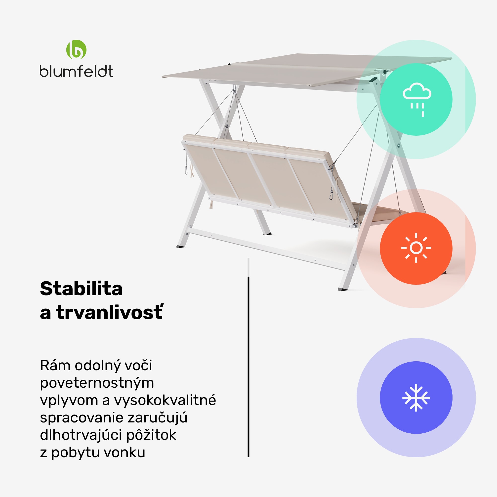Blumfeldt FlexiSwing hollywoodska hojdačka 4-miestna Nastaviteľné operadlo + slnečná strieška, odolná voči poveternostným vplyvom – Obrázok 5