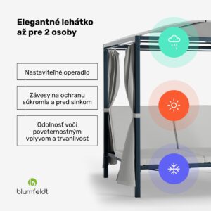 Blumfeldt Eremitage Double XL ležadlo, ochrana pred slnkom, až pre 2 osoby, kovový rám, odolné voči poveternostným vplyvom