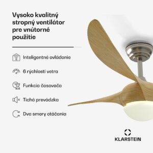 Klarstein Monteverde stropný ventilátor s stmievateľným svetlom