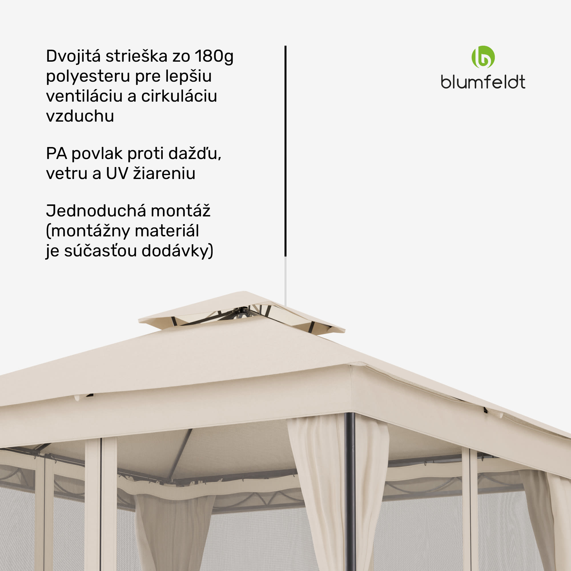 Blumfeldt Altánok Mondo Dual 3x3 s dvojitou strechou a sieťou proti hmyzu – Obrázok 3
