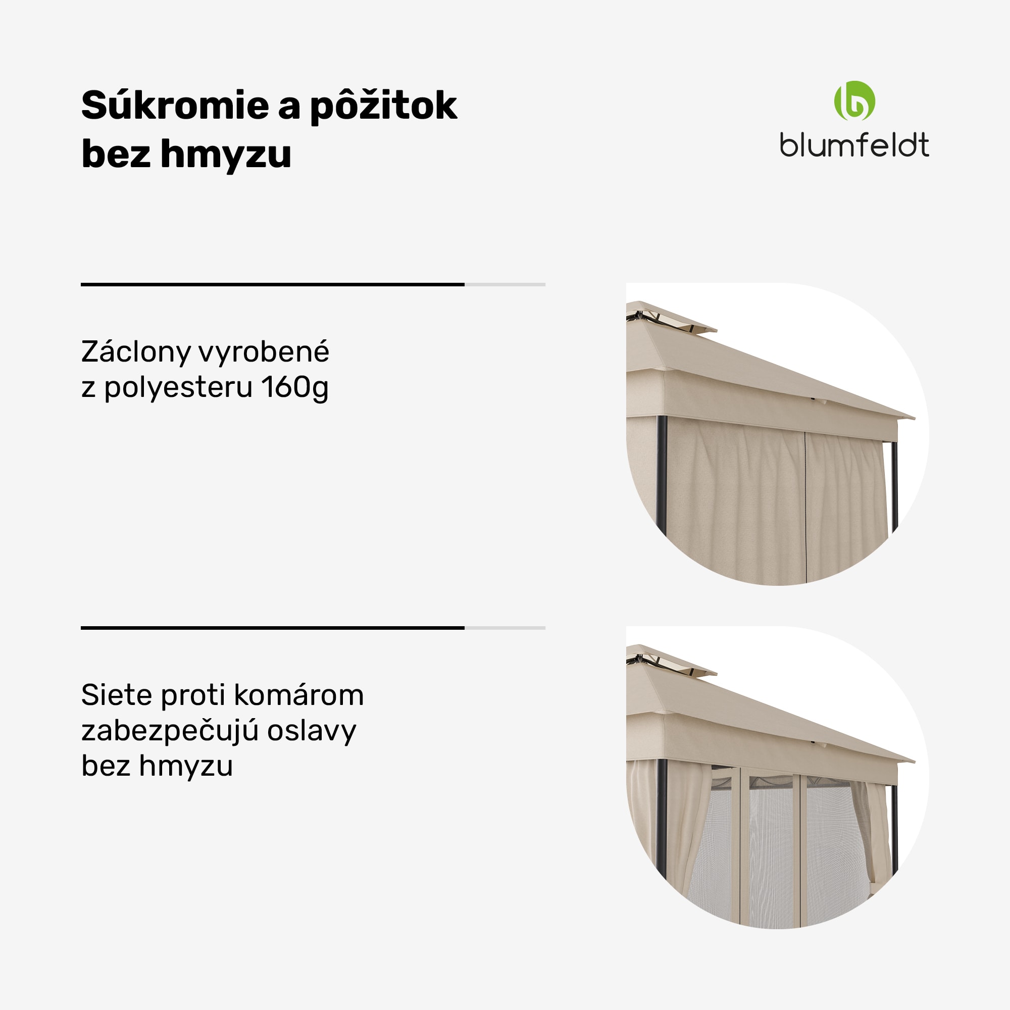 Blumfeldt Altánok Mondo Dual 3x3 s dvojitou strechou a sieťou proti hmyzu – Obrázok 4