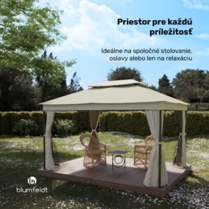 Blumfeldt Altánok Mondo Dual 3x4 s dvojitou strechou a sieťou proti hmyzu